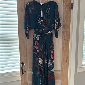 Baltic Born Kia Kimono maxi dress in dark green floral